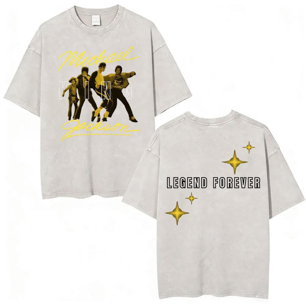 King of Pop Michael Jackson Tour Gewaschenes Vintage T-Shirt Herren Harajuku High Street T-Shirts Lässiges Baumwolle Übergroßes T-Shirt