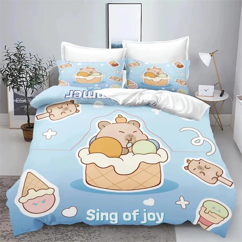 Cartoon Capybara 3D Printed Bedding Set Children's Duvet Cover Pillow Case Set Anime Polyester Cute Cartoon Home Decoration