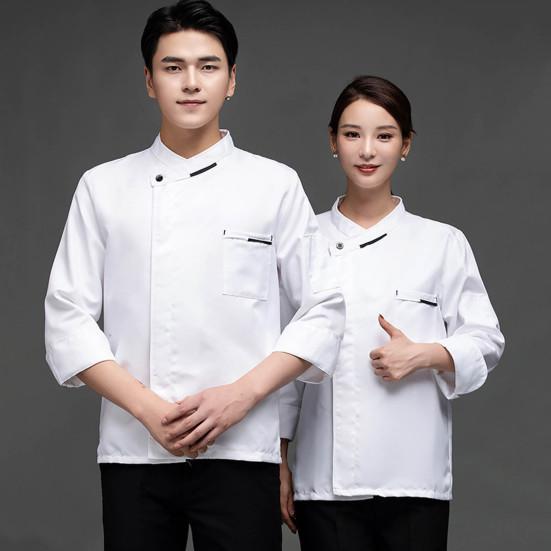 Women Men Chef Shirt Breathable Sweat Absorption Solid Color Long Sleeves Stand Collar Cooking Restaurant Plus Size Unisex Pocket Chef Uniform
