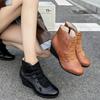 Fashion Wedge Heel Boots Autumn New Round Toe Front Lace-Up Side Zipper Soft Sole Anti-Slip Wear-Resistant Single Boots