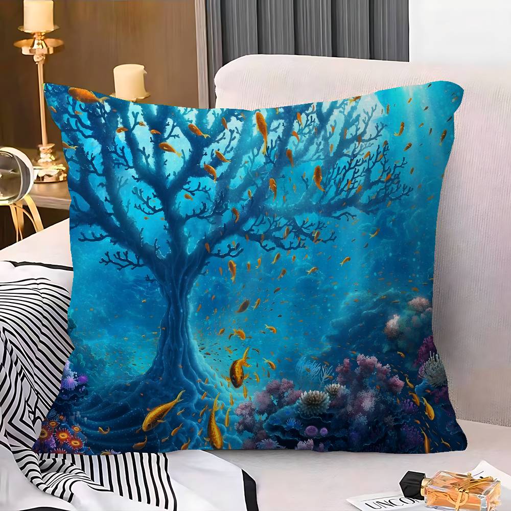 Ocean Animal Underwater World Cushion Cover Car Throw Pillow Case For Sofa Car Christmas Gift 40X40Cm 45X45Cm