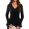 Women's Fashion Color Round Neck Hem Elastic Sleeve Mid Sleeve Shirt T,shirt Top