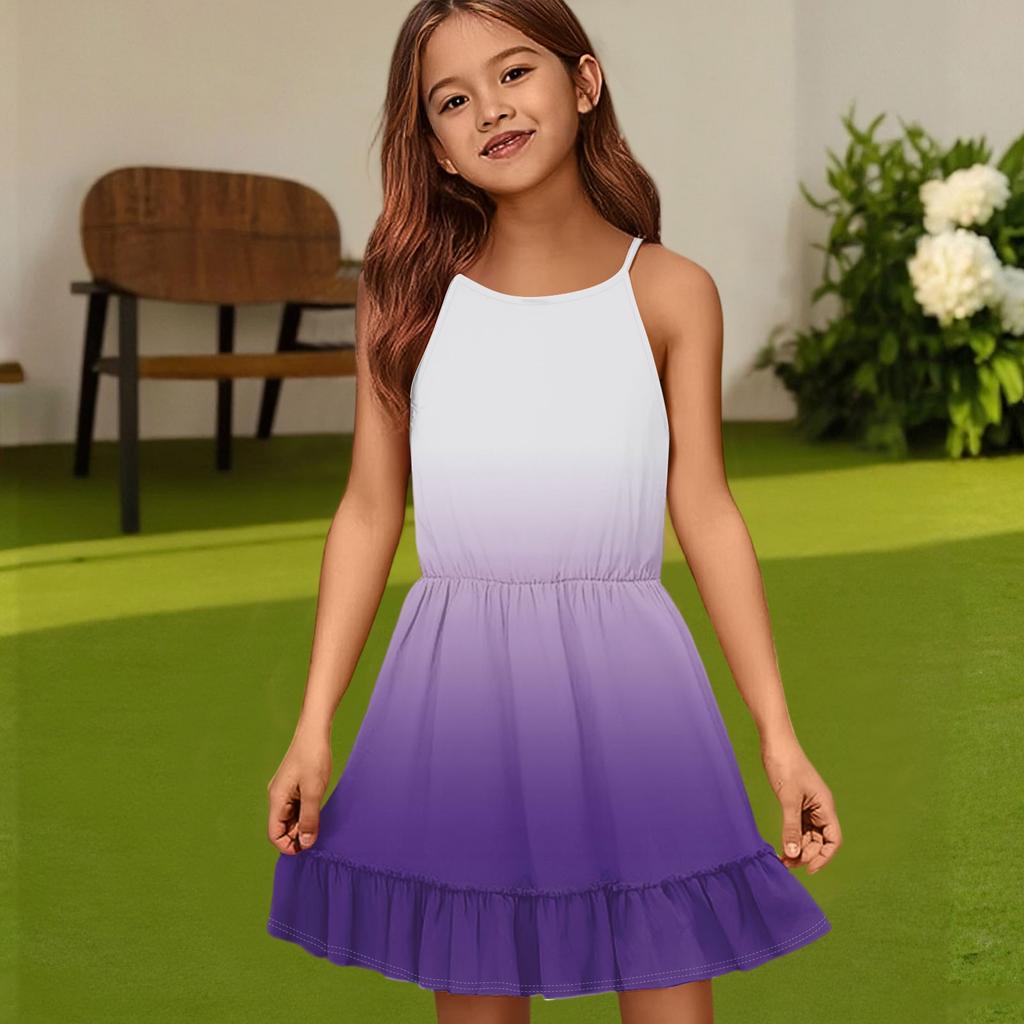 Children's Summer Casual Fashion Round Neck Solid Color Sleeveless Dress