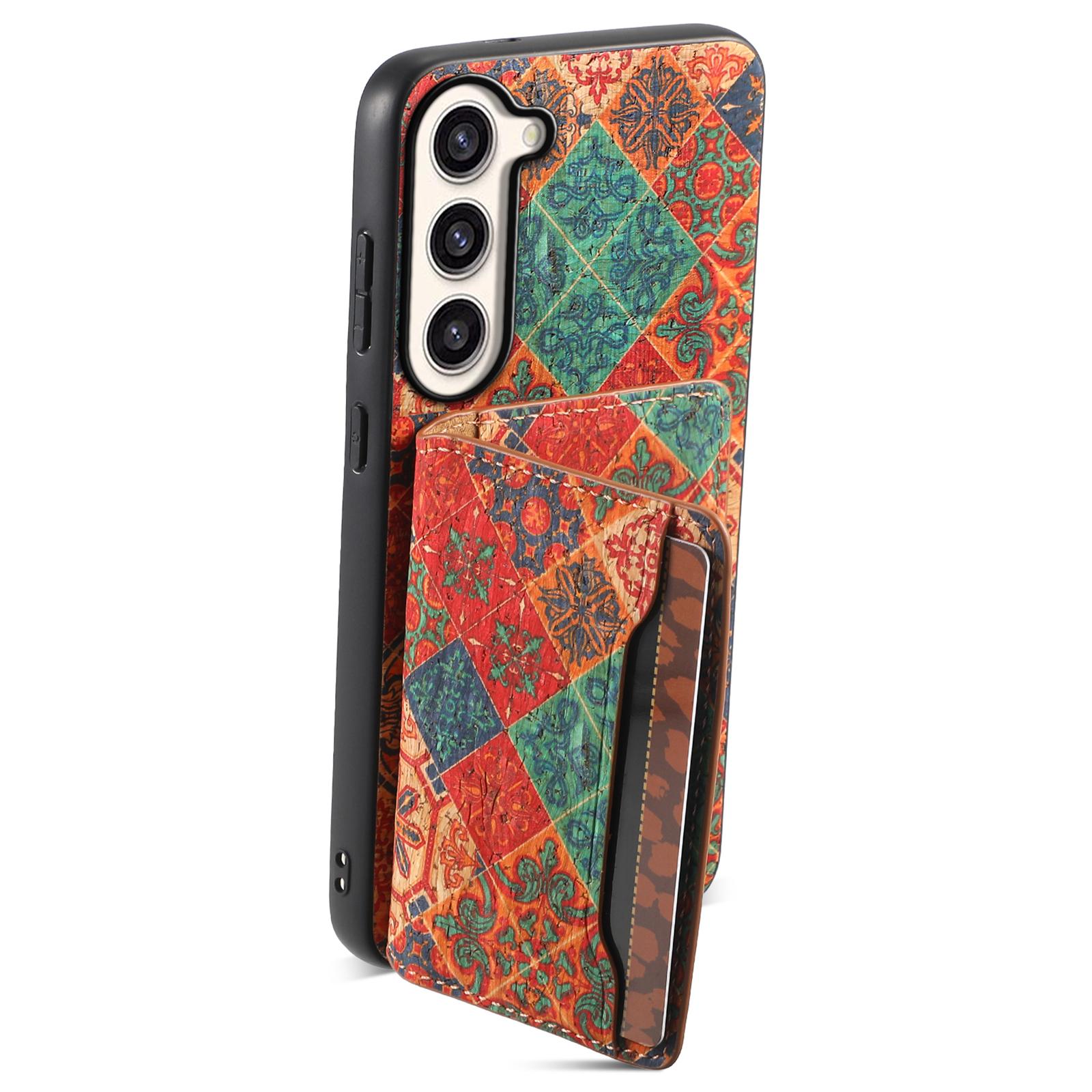 

For Samsung Galaxy S23+ Case Floral Pattern Card Slot Kickstand Hybrid Phone Shell Winter/Blue