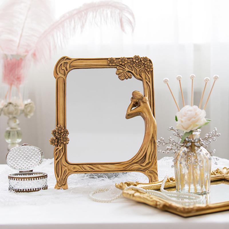 European American Retro Gold Embossed Hollow Wall Mirror Frame