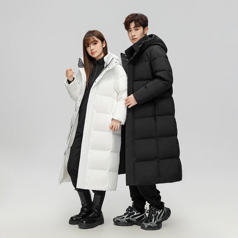 Winter Long Down Coat Men Women Solid Color White Duck Jacket Warm Outerwear