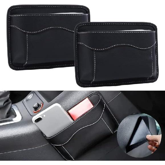 BetterJonny 2 Pcs Car Side Pocket Organizer, PU Leather Car Seat Side Storage Pocket Multifunctional Auto Console Side Storage Bag for Car Interior