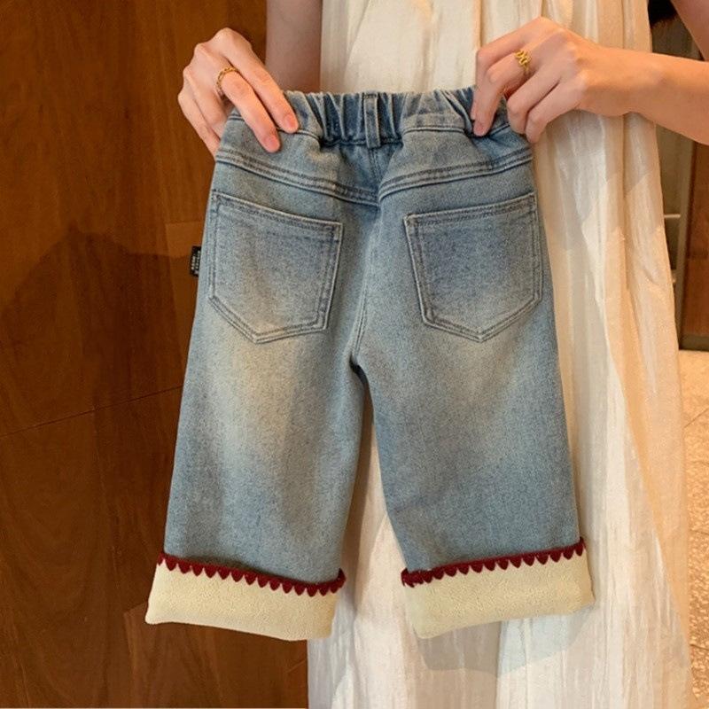 Girls' Velvet Thickened Jeans New Korean Children's Baby Girls' Fashionable Versatile Children's Pants  Autumn and Winter