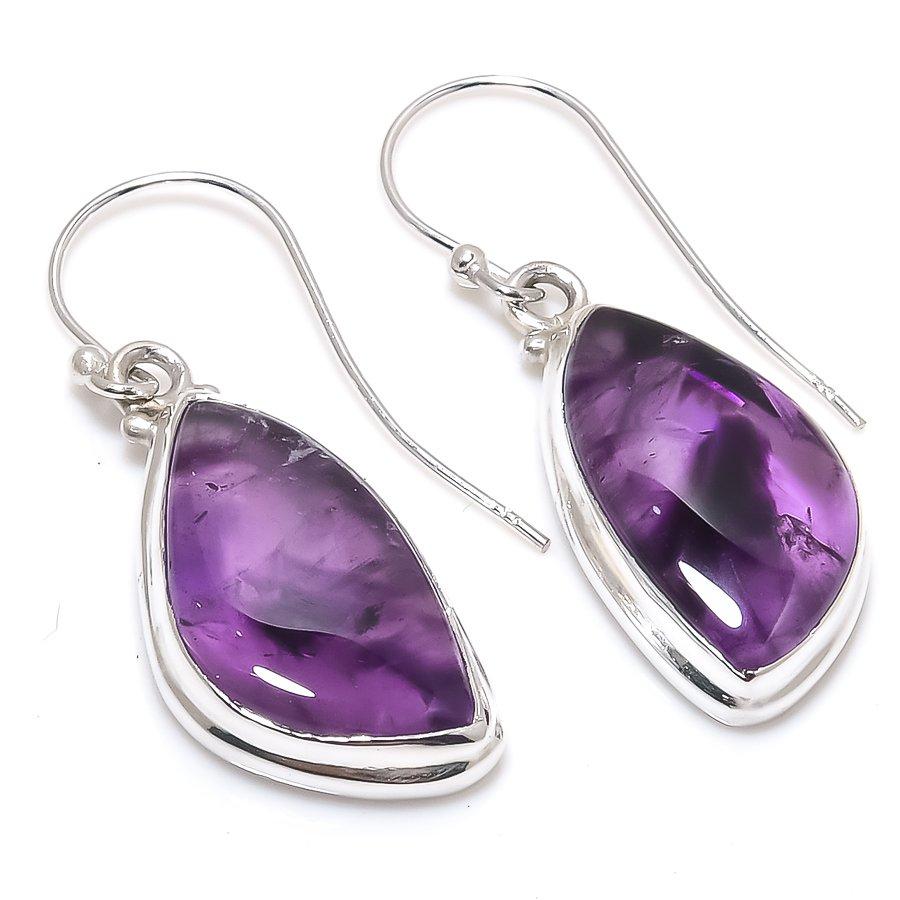 Natural Brazilian Amethyst Gemstone 925 Solid Sterling Silver Earring 1.50" N6g25