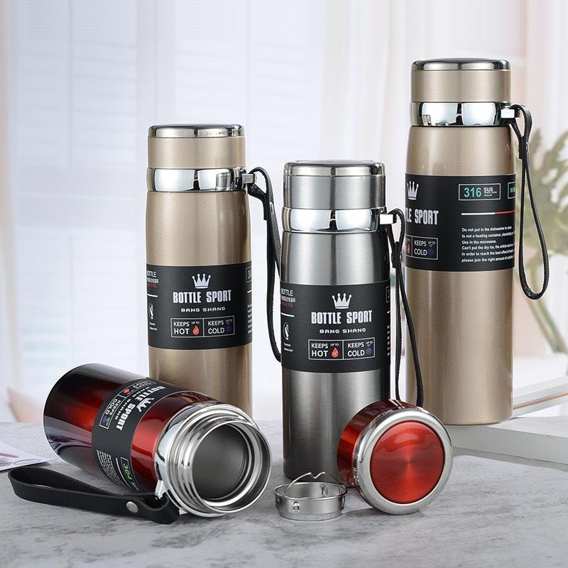 Business 316 Edelstahlbecher mit hängendem Seil Tragbare Sportflasche für den Außenbereich Große Kapazität Griff Topf Thermosbecher