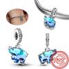 New 925 Sterling Copper Blue Murano Glass Elephant Cute Cartoon Openwork Beads Fit Original Pantaro Charms Bracelets DIY Zircon