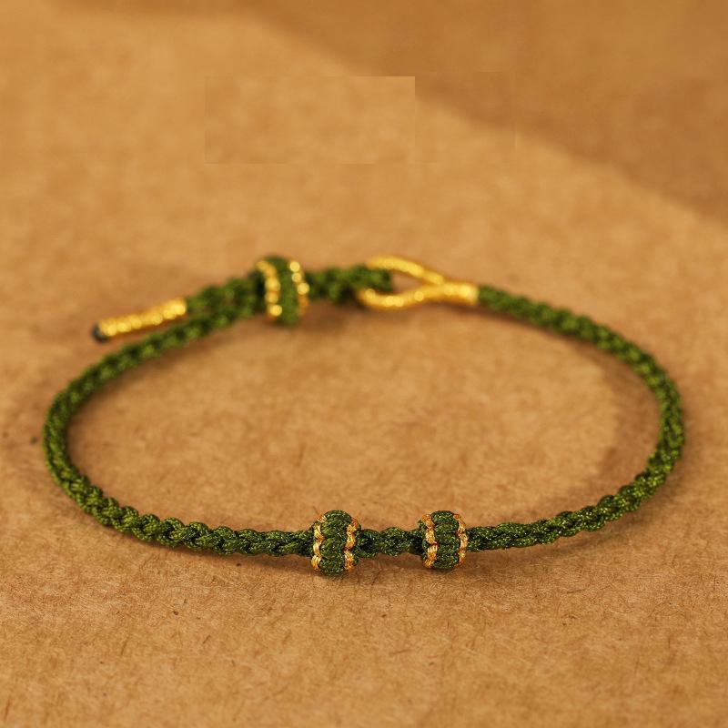 Red String Braided Lucky Bracelet with Gold Accents – Hand-Woven Adjustable Protection Bracelet for Men Women, Minimalist Boho Jewelry Gift