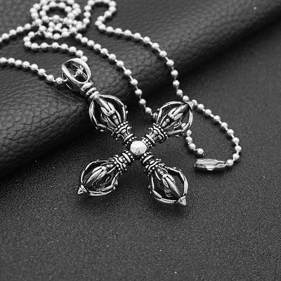 Charm Men Necklace Stainless Steel Pendant Power of Symbol - Silver