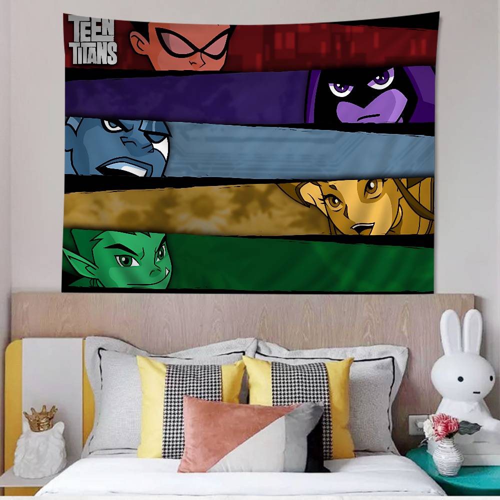 TTeen TTitans Go Buntes Wandbehang Hippie Blume Wandteppiche Schlafsaal Dekor Wandkunst Dekor