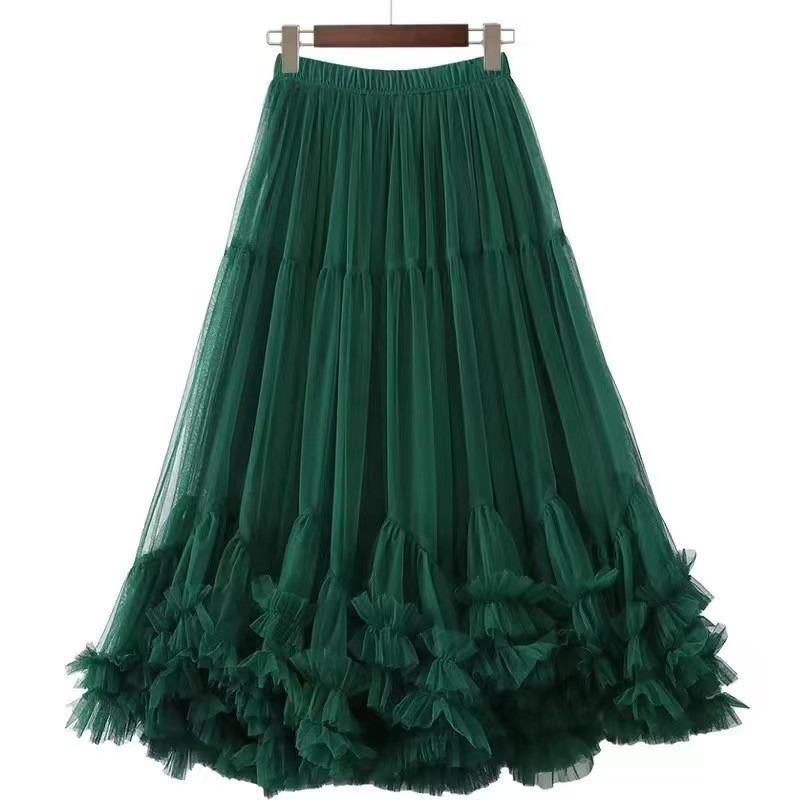 Super pendulum design sense fashion sweet fungus lace a word fluffy mesh skirt women