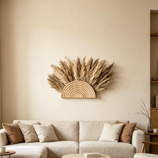 Wooden Wall Vase for Dried Reed Flowers Modern Farmhouse Wall Hanging Planter Half Circle Shaped Boho Wall Decor for Indoor Entryway Hallway Bathroom