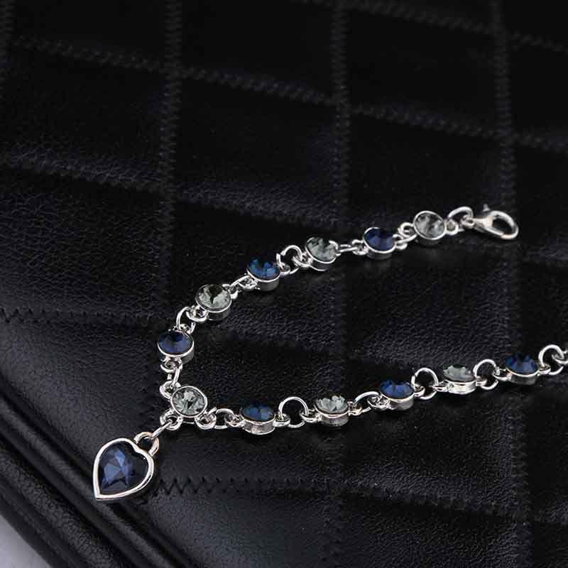 Chic Hottest Womens Ladies Crystal Rhinestone Bangle Ocean Blue Bracelet Chain Heart For Versatile Occasions