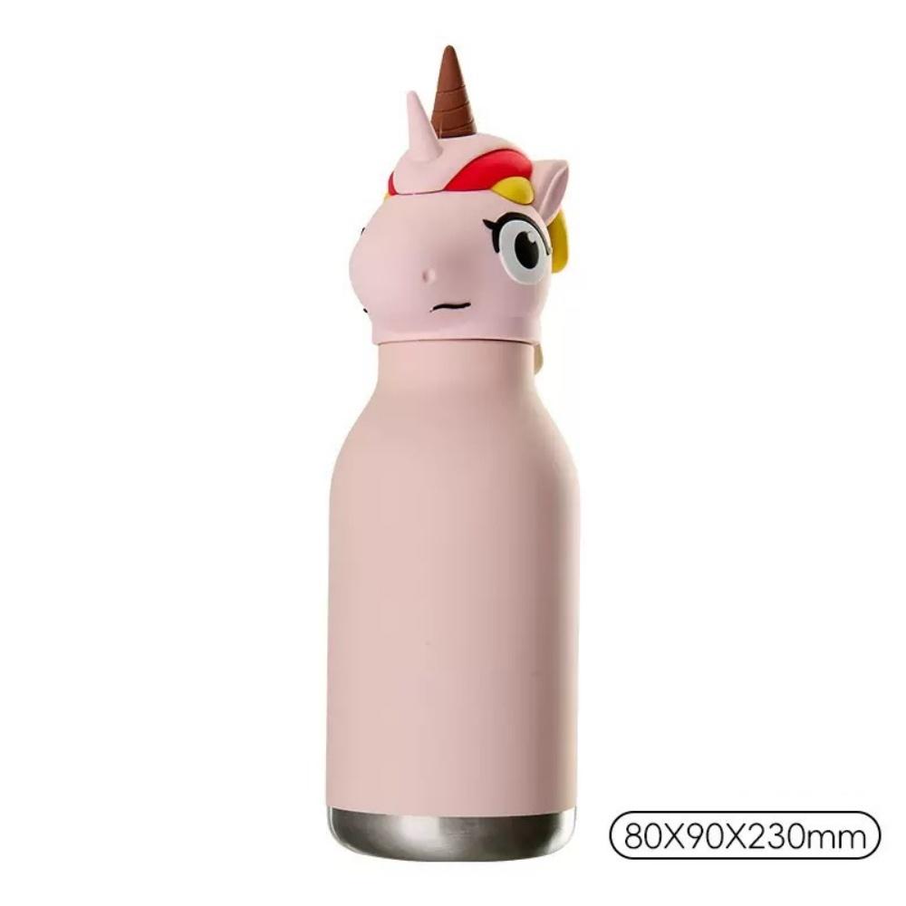 

Stainless Steel Vacuum Insulated Kids Water Bottle Unicorn Cartoon Animal Head Design Leak-proof Straw Cup for Children School 450ml розовый