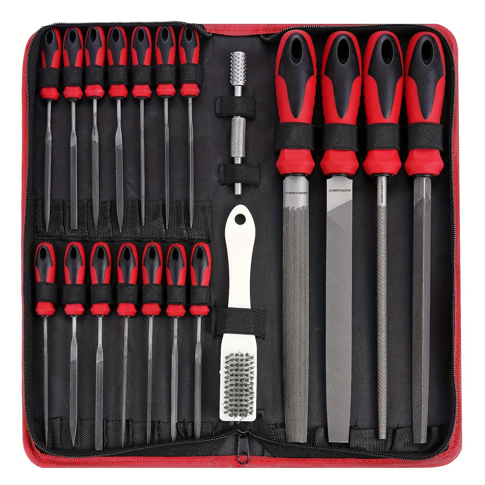 13pcs High Strength Alloy Steel Metal File Set, 12pcs Needle File with Cleaning Brush, Precision Engraving Craft Tool for Metal красный
