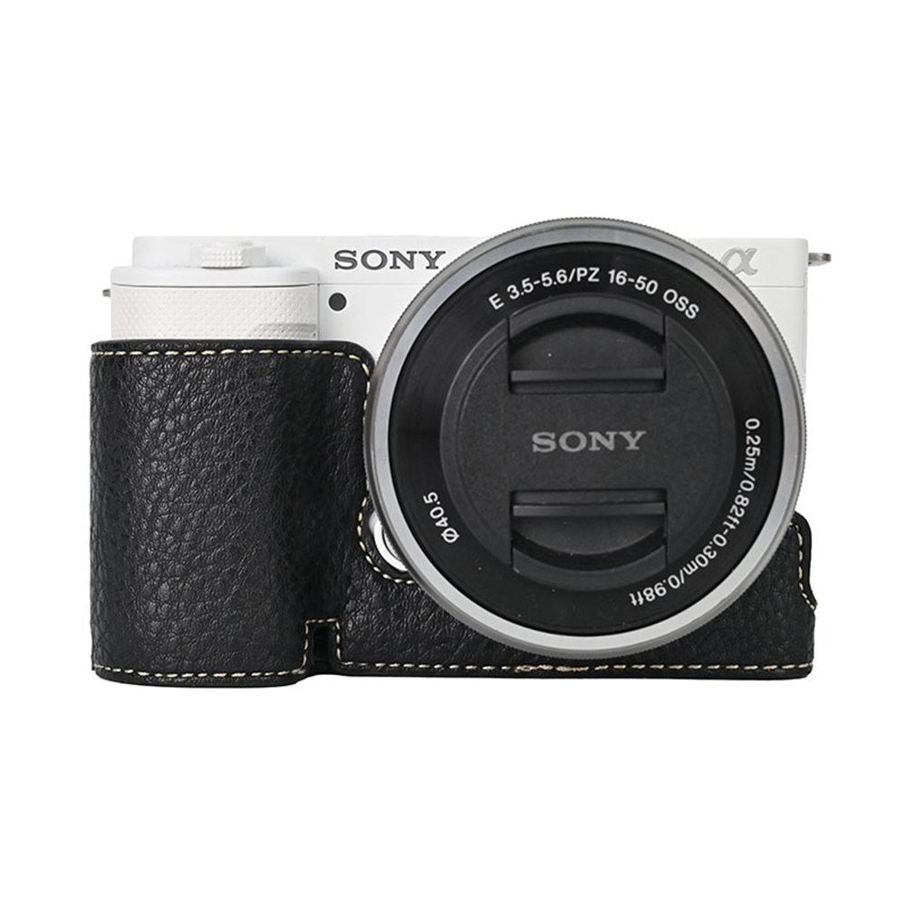 

ZVE10 PU Leather Camera Half Body Case for Sony ZVE10 ZV-E10 Magnetic Bottom Opening Cover