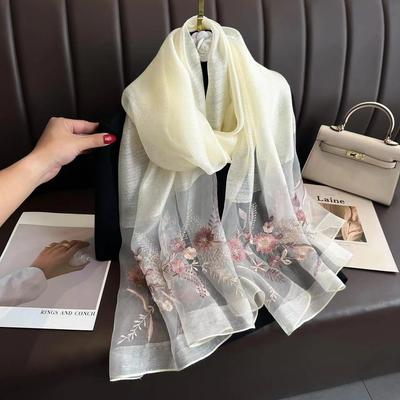 Fashion Silk Wool Scarf Women'S Winter Korean Version Versatile Embroidered Shawl High-End Embroidered Yarn