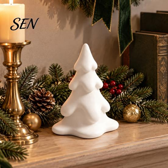 Small Xmas Figurine 3D Printed Snowy Christmas Tree Figurine, Mini Winter Scene Ritual Gifts Tabletop Decor for Home Shelf, Elegant Holiday