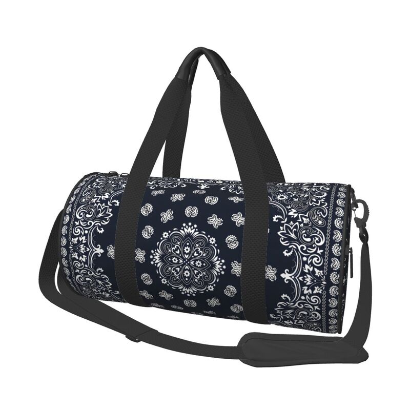 

Custom Ethnic Bohemia Black Red Paisley Bandana Travel Duffel Bag Unisex Waterproof Carry on Luggage Bag Foldable Sport Gym Bags
