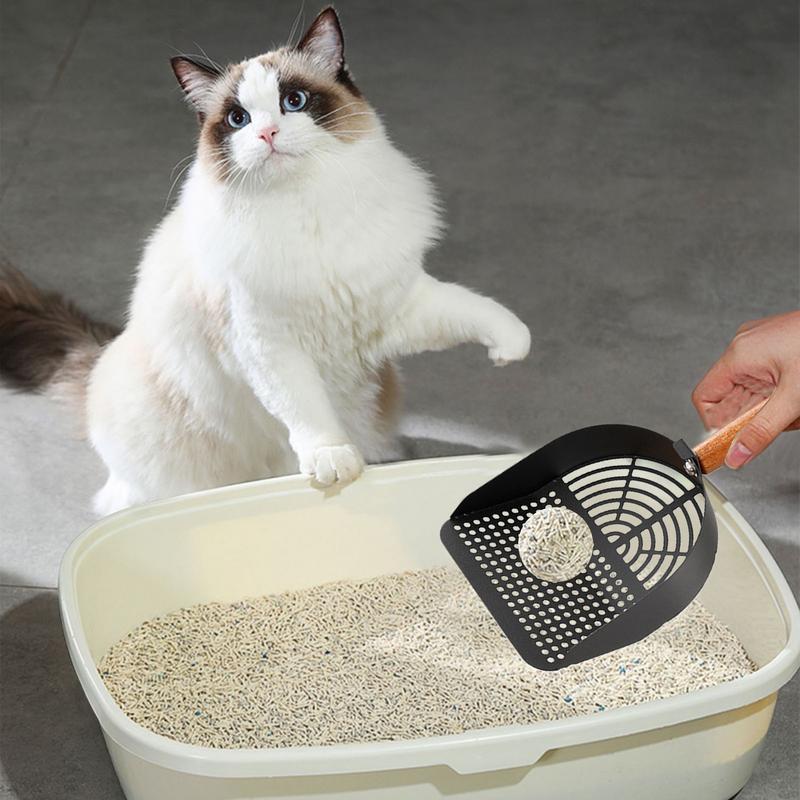 Katzenschaufel Edelstahl Katzenstreuschaufel Tragbares Reinigungs-Siebwerkzeug mit ergonomischem langem Griff Haustierbedarf für Zuhause
