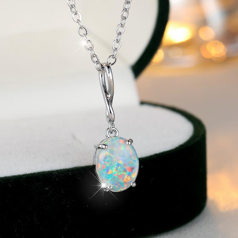 Oval White Fire Opal Pendant Necklaces for Women Accessories for Wedding Party Birthday Gift Fashion Jewelry