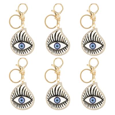 6PCS Rhinestone Eye Keychain Black Blue Water Drop Eye Keyring for Backpack Handbag Accessories