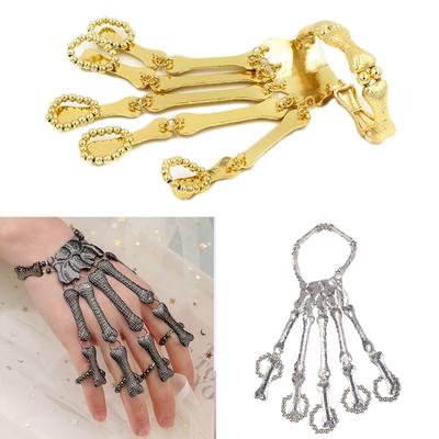 Punk Gothic Skull Bracelet Hand Bone Bangles Flexible Metal Bracelets for Women Men Nightclub Party Hip Hop Jewelry