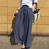 Spring Autumn Women's Wide Leg Pants Plus Size High Waist Solid Color Loose Cotton Linen Pants