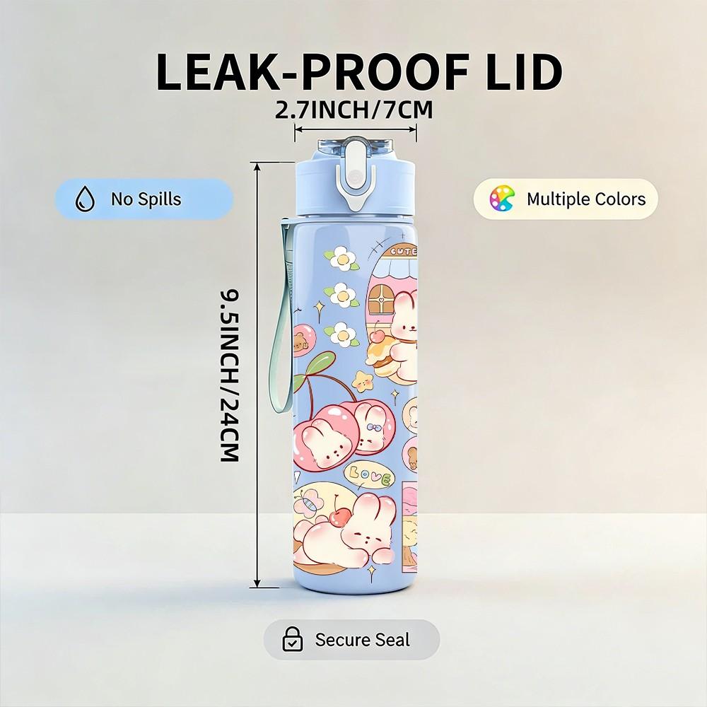 1PC Soft Pink Floral Girl Print 750ml Color Plastic Sports Water Bottle Leakproof Flip Straw Lid Suitable for Sports Office Home Use