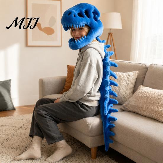 Halloween Dekor Dinosaurierskelett Kostüm, 3D Spinosaurus Schädel Maske Kopfstück und Wirbelsäule, Heim Plüsch Kapuzen Kostüm für Halloween, Cosplay,