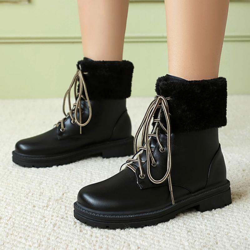 Ankle Snow Boots for Women Winter Shoes 2024 Black White Motorcycle Boot Low Heels Footwear Shoes Ladies Waterproof Large Size