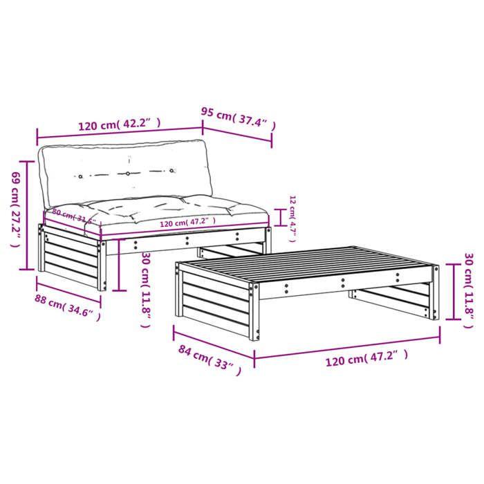 VidaXL Garden Lounge Set with 2 Pcs Cushions, Sofa with Backrest, Furniture Set with Coffee Table Patio Terrace, 3186136