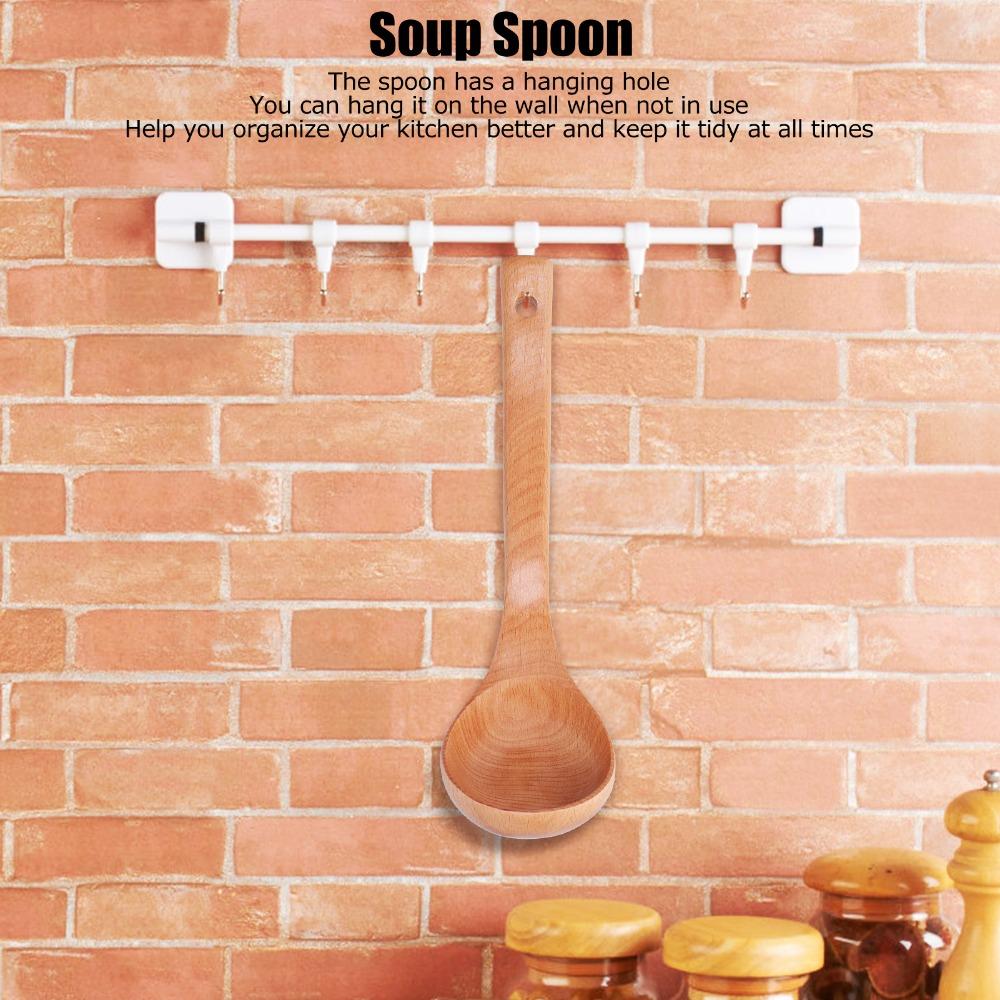 Wood Grain Texture Cooking Spoon Extra Long Handle Kitchen Spoon Wooden Spoon  Soup Stew Mixing