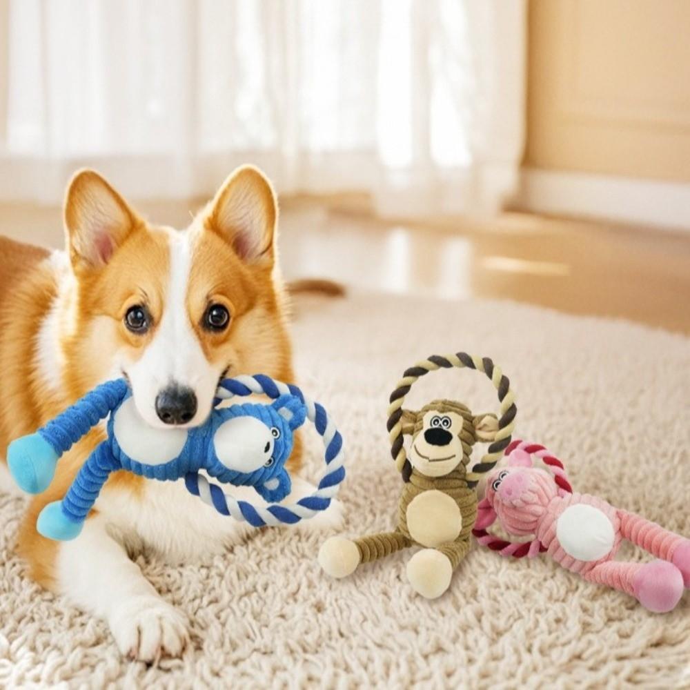 Grinding Pet Bite Resistant Dog Chew Knot Animals Shaped Cartoon Cotton Rope Pull Ring Sounding Interactive Pet Supplies