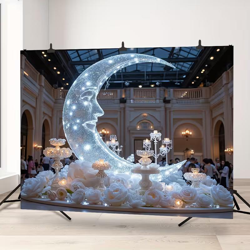 2D Crystal Moon Floral Banner for Bridal Shower Photos 47.2x31.5inch/120*80cm