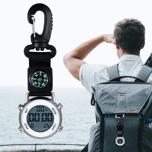 Lancardo Digital Carabiner Watch with Keychain, Multi-Function LED, Calendar, Alarm Clock, Light, Compass, 3ATM Water Resistance, Clip-on Pocket Watch