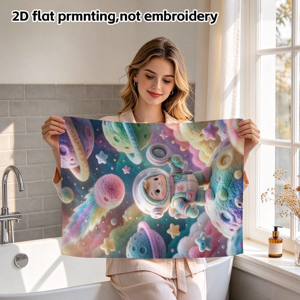 Cute Space Astronaut Print Towel, Soft Absorbent Kids Bath Towel
