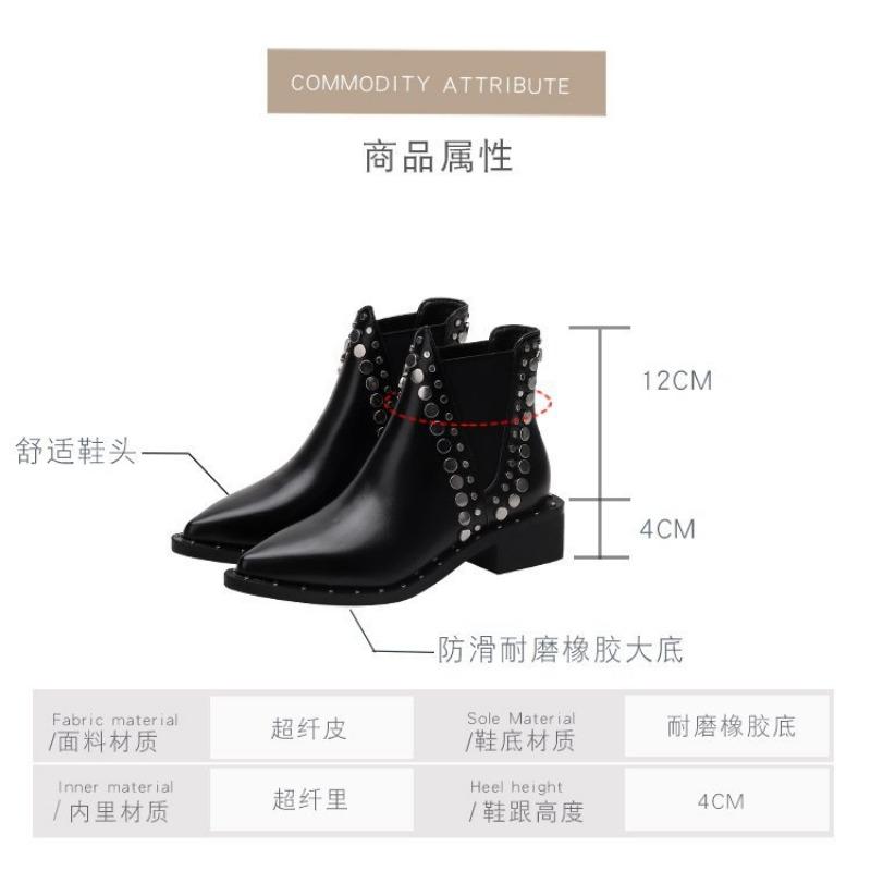 High Quality Women Shoes Leather Short Boots Women Pointed Chunky Heel Boots Fashion Rivet Ankle Boots Female Platform Heel