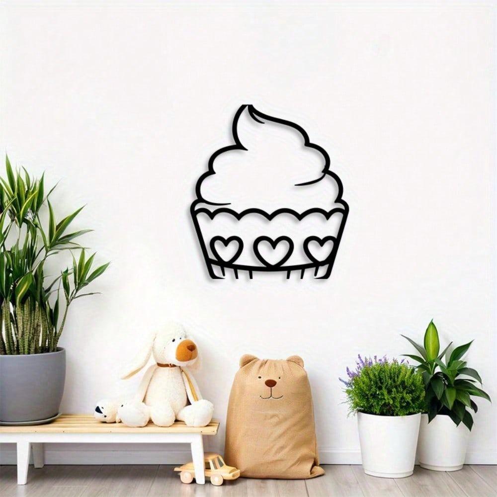 Cupcake Cuore Decorazione Murale in Metallo Ferro Nero Decorazione Panetteria Segno Murale Cucina