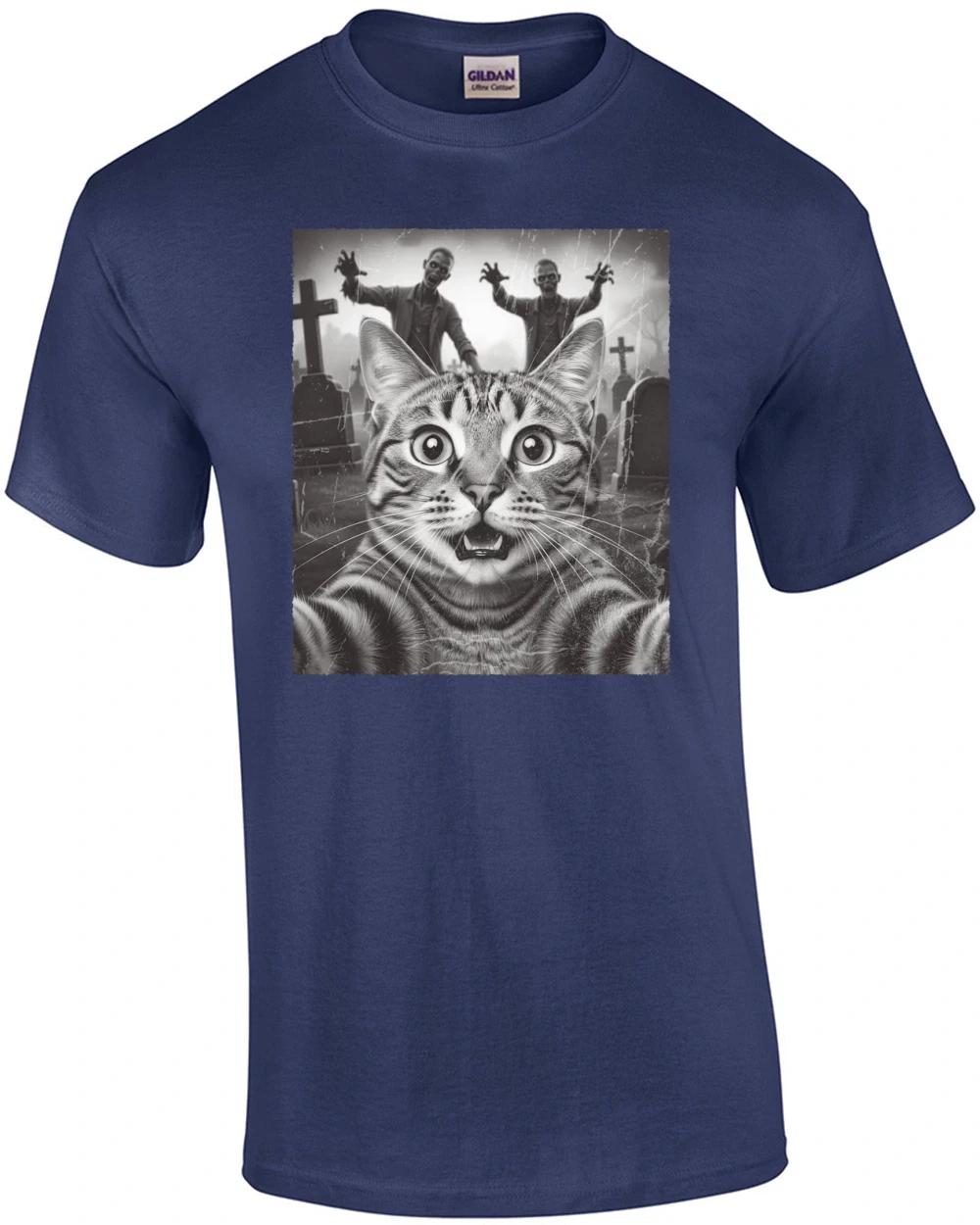 Cat Selfie With Zombies T-Shirt XL