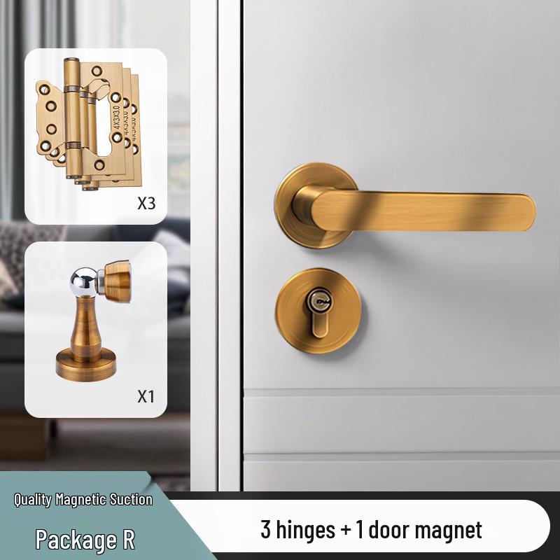 Universal Magnetic Black Bedroom Door Handle Lock - Silent, Solid Wood Design