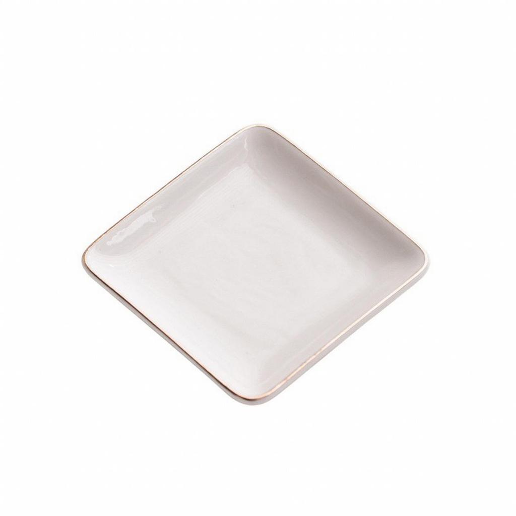 Ceramic Jewelry Dish with Gold Rim Shallow for Vanity, Entryway