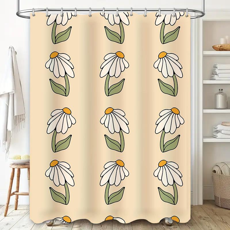 Vintage Floral Print Shower Curtain Decor White Green Flower Design For Bathroom Window Treatment Home Decoration