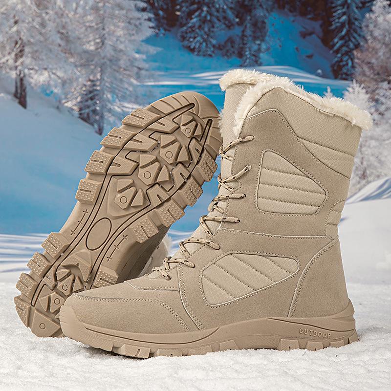 New winter snow boots women's medium tube warm and piled thickened outdoor ski cotton shoes large size