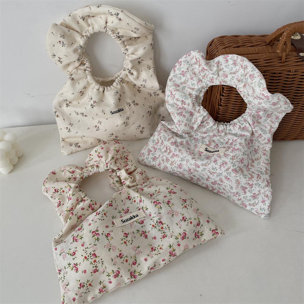 New i thin cloth bag handbag women's broken flower canvas bag hand carry wrist bag