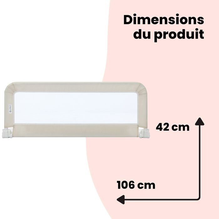 Barrière de lit enfant pliable SAFETY 1ST 106 x 42 cm, 18 mois-5 ans, Tissu en maille, Facile à installer et transporter, beige